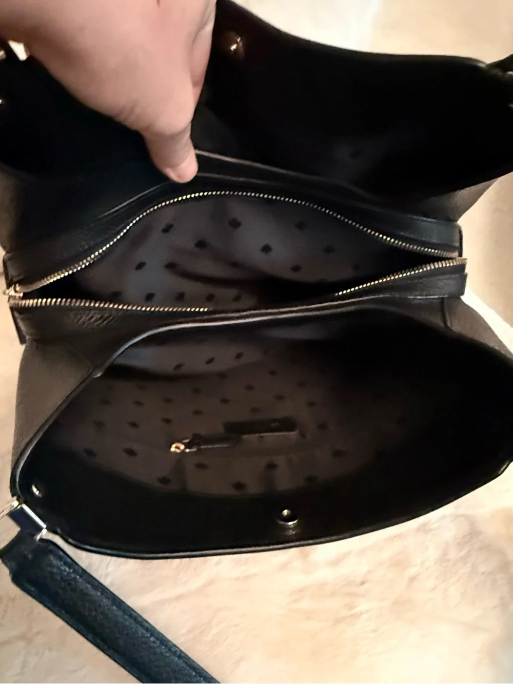 Authentic Kate Spade New York Black Leather Hobo Bag with Zip Wallet